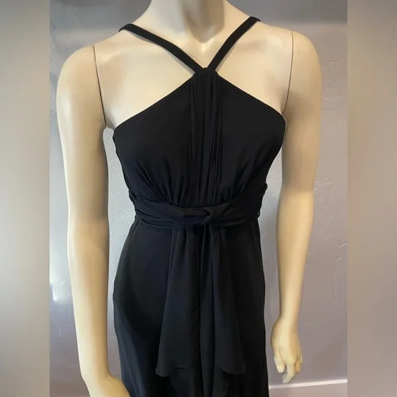 Y2K 100% silk chiffon black midi Dress size 2 - Picture 3 of 8